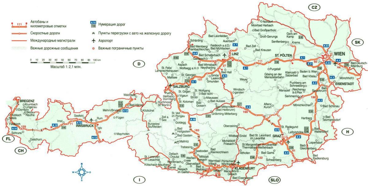 Mapa portów lotniczych w Austrii